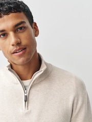 Navy Blue/Oatmeal Regular Fit Premium Quarter Zip Jumpers 2 Pack - Image 10 of 11