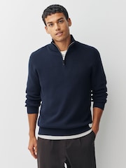 Navy Blue/Oatmeal Regular Fit Premium Quarter Zip Jumpers 2 Pack - Image 11 of 11