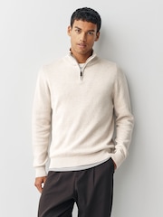 Navy Blue/Oatmeal Regular Fit Premium Quarter Zip Jumpers 2 Pack - Image 6 of 11