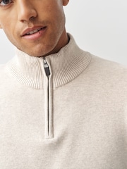 Navy Blue/Oatmeal Regular Fit Premium Quarter Zip Jumpers 2 Pack - Image 9 of 11