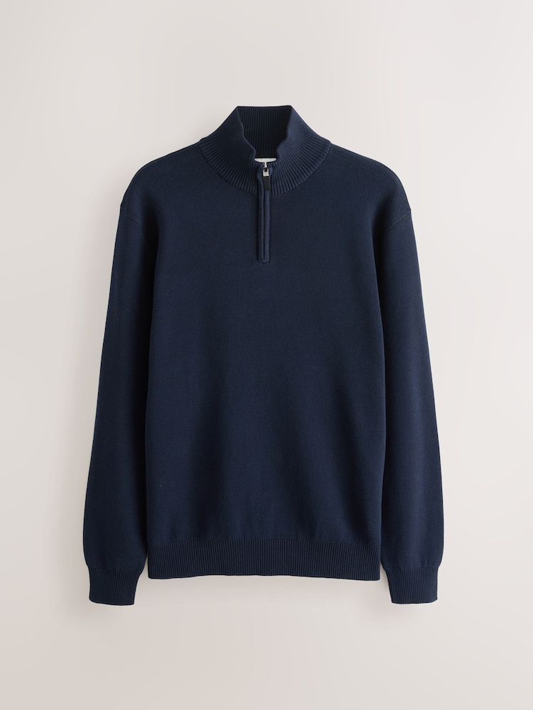 Navy Blue/Oatmeal Regular Fit Premium Quarter Zip Jumpers 2 Pack - Image 9 of 11