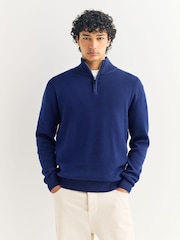Cobalt Blue Plain Regular Fit Premium Quarter Zip Jumper - Image 1 of 3