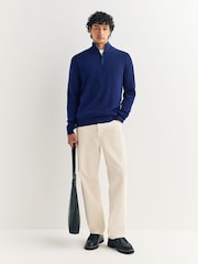 Cobalt Blue Plain Regular Fit Premium Quarter Zip Jumper - Image 2 of 3