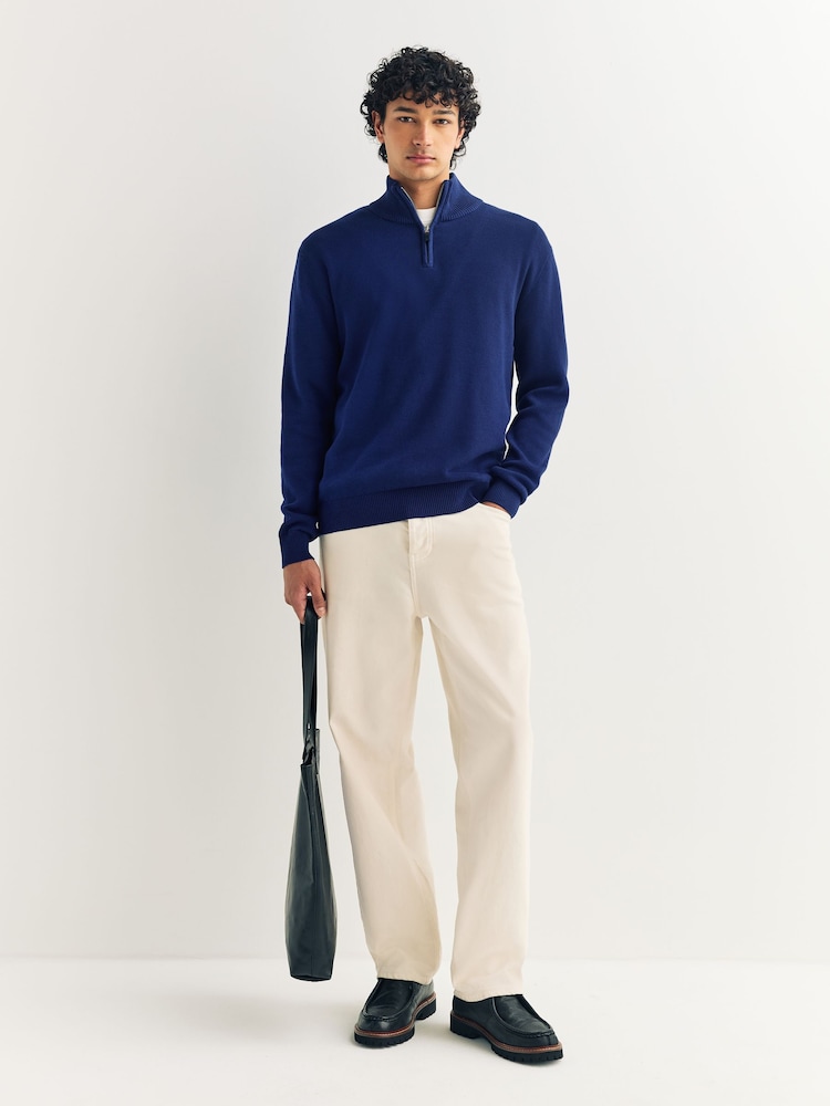 Cobalt Blue Plain Regular Fit Premium Quarter Zip Jumper - Image 2 of 3
