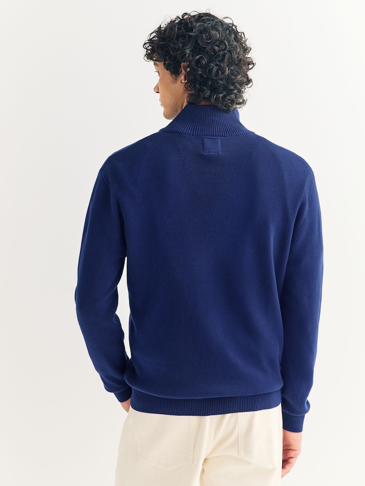 Cobalt Blue Plain Regular Fit Premium Quarter Zip Jumper - Image 3 of 3
