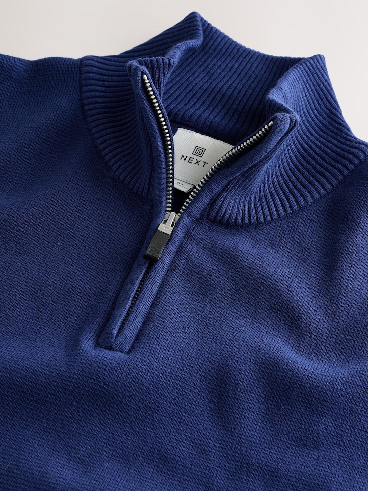 Cobalt Blue Plain Regular Fit Premium Quarter Zip Jumper - Image 7 of 7