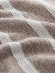 Oatmeal Regular Fit Premium Striped Quarter Zip Neck Jumper - Image 6 of 7