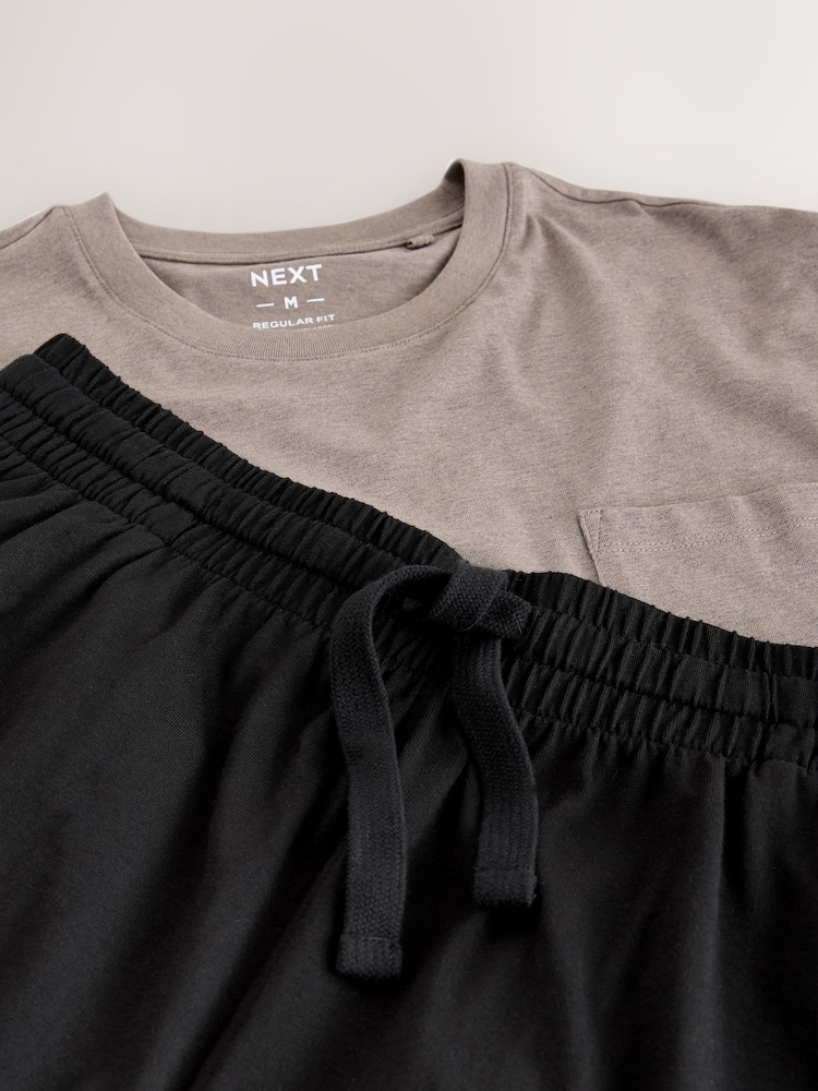 Neutral/Black Short Sleeve Jersey Pyjamas Set - Image 11 of 11 Neutral/Black Short Sleeve Jersey Pyjamas Set - Image 11 of 11