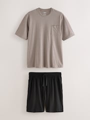 Neutral/Black Short Sleeve Jersey Pyjamas Set - Image 7 of 11