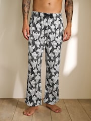 Black Halloween Ghost Stripe Jersey Long Pyjama Bottoms - Image 1 of 8
