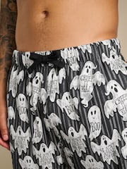 Black Halloween Ghost Stripe Jersey Long Pyjama Bottoms - Image 4 of 8