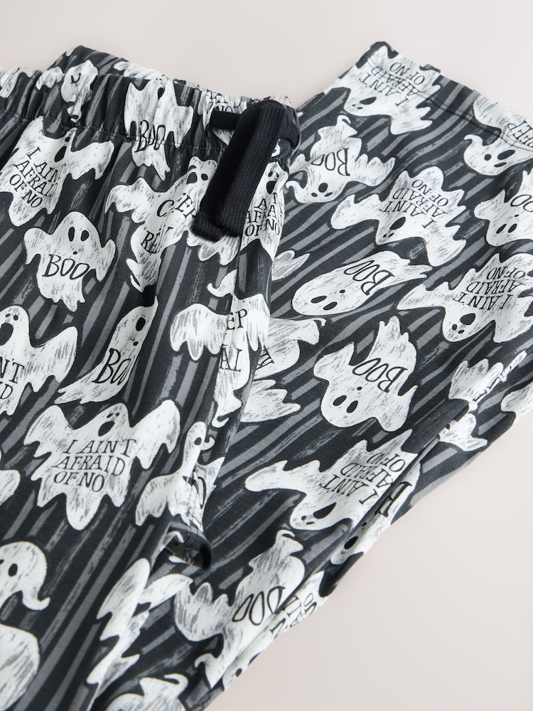 Black Halloween Ghost Stripe Jersey Long Pyjama Bottoms - Image 8 of 8