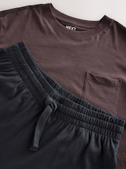 Chocolate Brown/Black Long Sleeve Jersey Cotton Pyjamas Set - Image 12 of 13