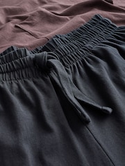 Chocolate Brown/Black Long Sleeve Jersey Cotton Pyjamas Set - Image 13 of 13