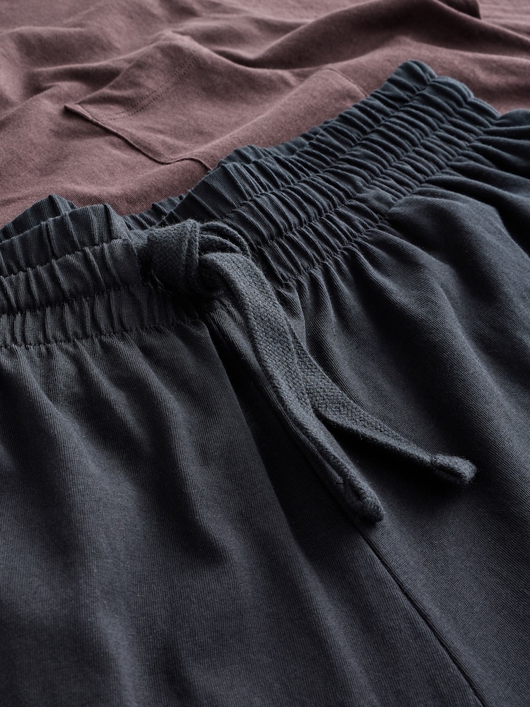 Chocolate Brown/Black Long Sleeve Jersey Cotton Pyjamas Set - Image 13 of 13