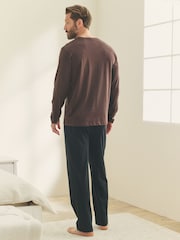 Chocolate Brown/Black Long Sleeve Jersey Cotton Pyjamas Set - Image 2 of 13