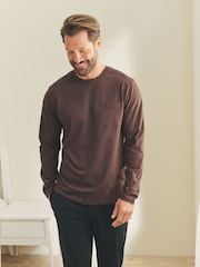 Chocolate Brown/Black Long Sleeve Jersey Cotton Pyjamas Set - Image 3 of 13