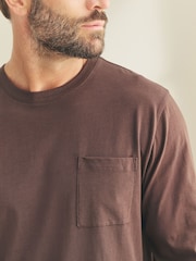 Chocolate Brown/Black Long Sleeve Jersey Cotton Pyjamas Set - Image 5 of 13