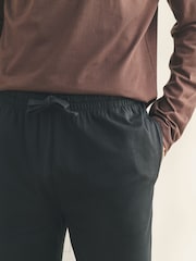 Chocolate Brown/Black Long Sleeve Jersey Cotton Pyjamas Set - Image 6 of 13