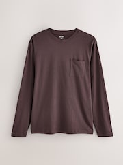 Chocolate Brown/Black Long Sleeve Jersey Cotton Pyjamas Set - Image 9 of 13