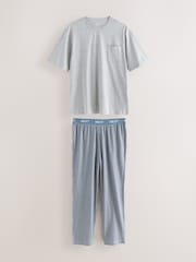 Azul marino - Stripe Short Sleeve Jersey Pyjamas Set - Imagen 1 de 6