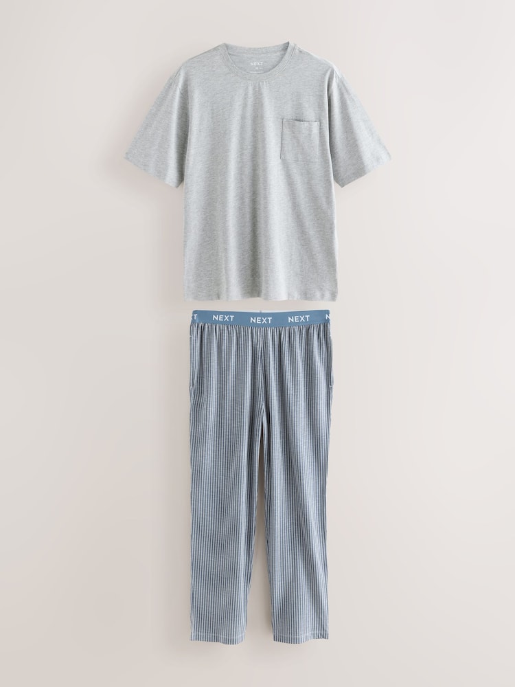 Azul marino - Stripe Short Sleeve Jersey Pyjamas Set - Imagen 1 de 6