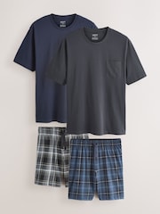Black/Navy Blue Check Short Sleeve Jersey Pyjamas Set 2 Pack - Image 1 of 8