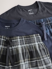 Black/Navy Blue Check Short Sleeve Jersey Pyjamas Set 2 Pack - Image 4 of 8