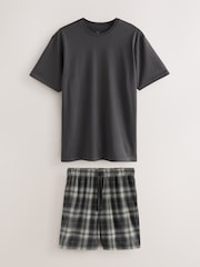 Black/White Monochrome Check Motionflex Cosy Shorts Pyjamas Set - Image 1 of 6