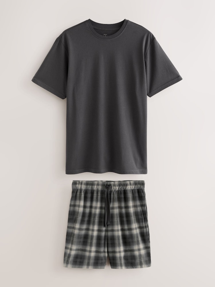 Black/White Monochrome Check Motionflex Cosy Shorts Pyjamas Set - Image 1 of 6