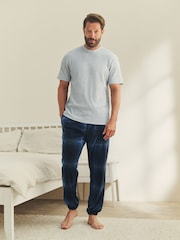 Navy Blue/Grey Textured Motionflex Check Long Pyjama Bottoms - Image 1 of 11