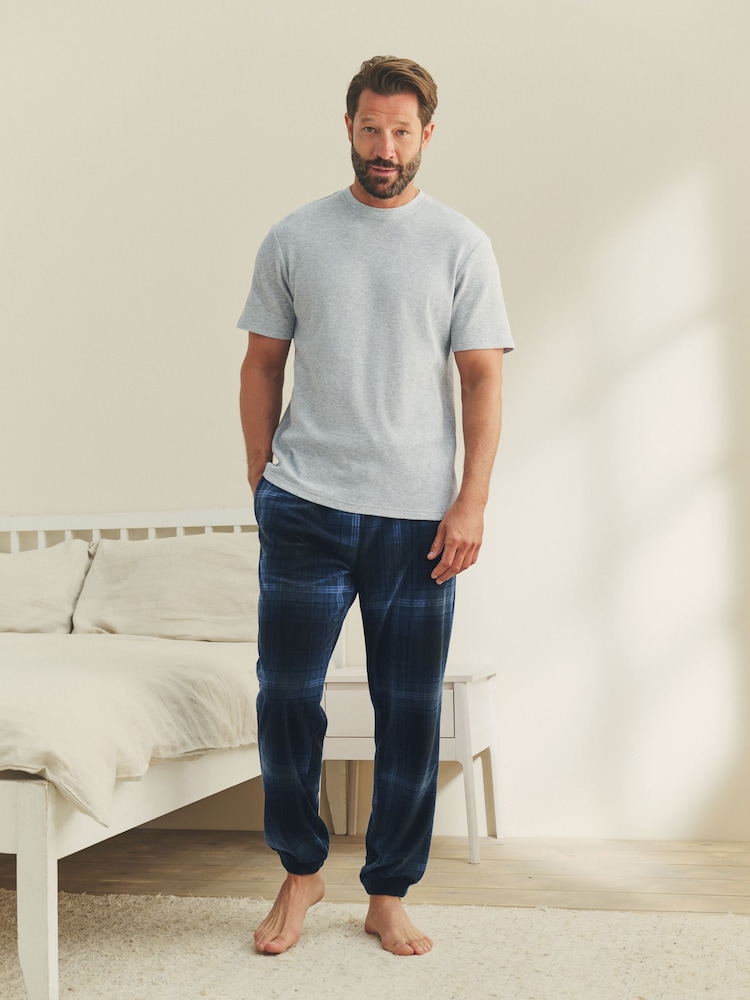 Navy Blue/Grey Textured Motionflex Check Long Pyjama Bottoms - Image 1 of 11 Navy Blue/Grey Textured Motionflex Check Long Pyjama Bottoms - Image 1 of 11