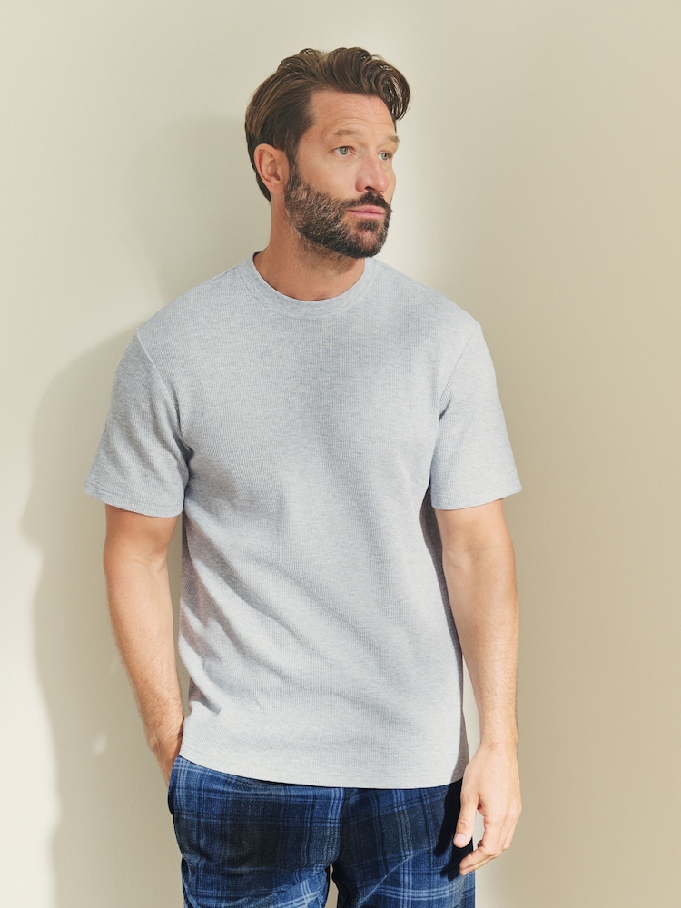 Navy Blue/Grey Textured Motionflex Check Long Pyjama Bottoms - Image 2 of 11 Navy Blue/Grey Textured Motionflex Check Long Pyjama Bottoms - Image 2 of 11