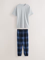 Navy Blue/Grey Textured Motionflex Check Long Pyjama Bottoms - Image 7 of 11
