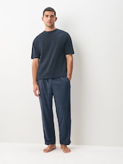 Navy Blue Microcheck Motionflex Cosy Pyjamas Bottoms - Image 5 of 12