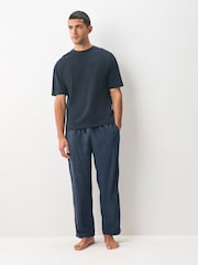 Navy Blue Microcheck Motionflex Cosy Pyjamas Bottoms - Image 6 of 12
