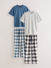 Navy Blue/Stone Motionflex Cosy Pyjamas Set 2 Pack - Image 1 of 14