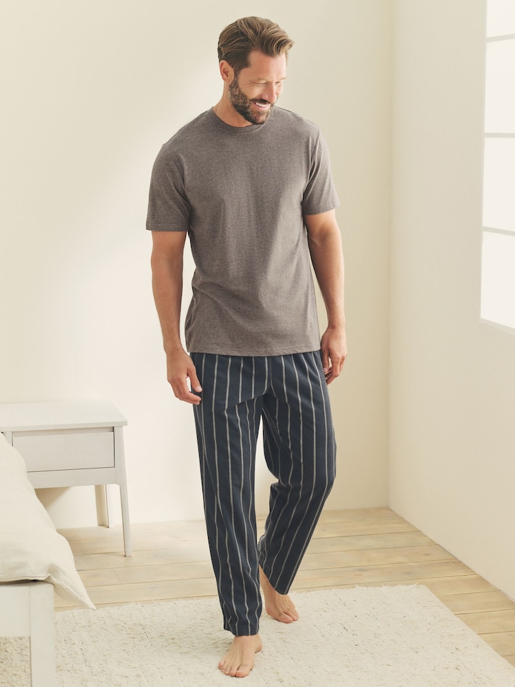 Black/Neutral Stripe Motionflex Cosy Short Sleeve Pyjamas Set - Image 1 of 11