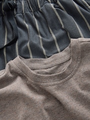 Black/Neutral Stripe Motionflex Cosy Short Sleeve Pyjamas Set - Image 11 of 11
