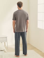 Black/Neutral Stripe Motionflex Cosy Short Sleeve Pyjamas Set - Image 3 of 11