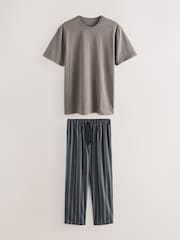Black/Neutral Stripe Motionflex Cosy Short Sleeve Pyjamas Set - Image 7 of 11