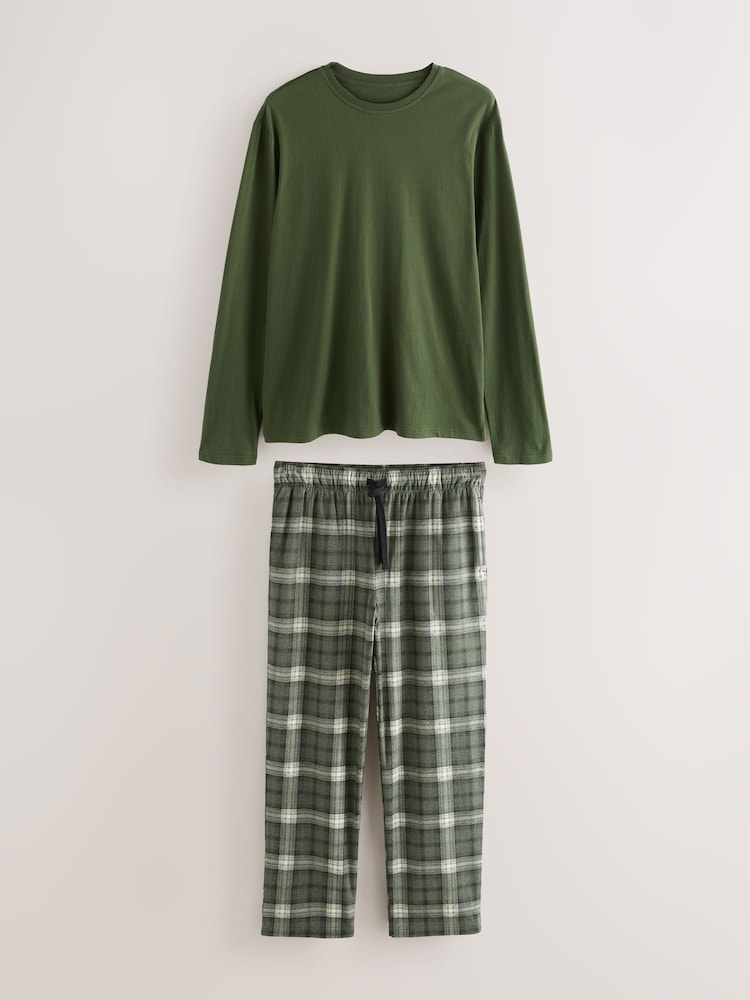 Khaki Green Motionflex Cosy Long Sleeve Pyjamas Set - Image 1 of 5