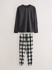 Slate Grey Check Motionflex Corded Cosy Long Sleeve Pyjamas Set - Image 1 of 5