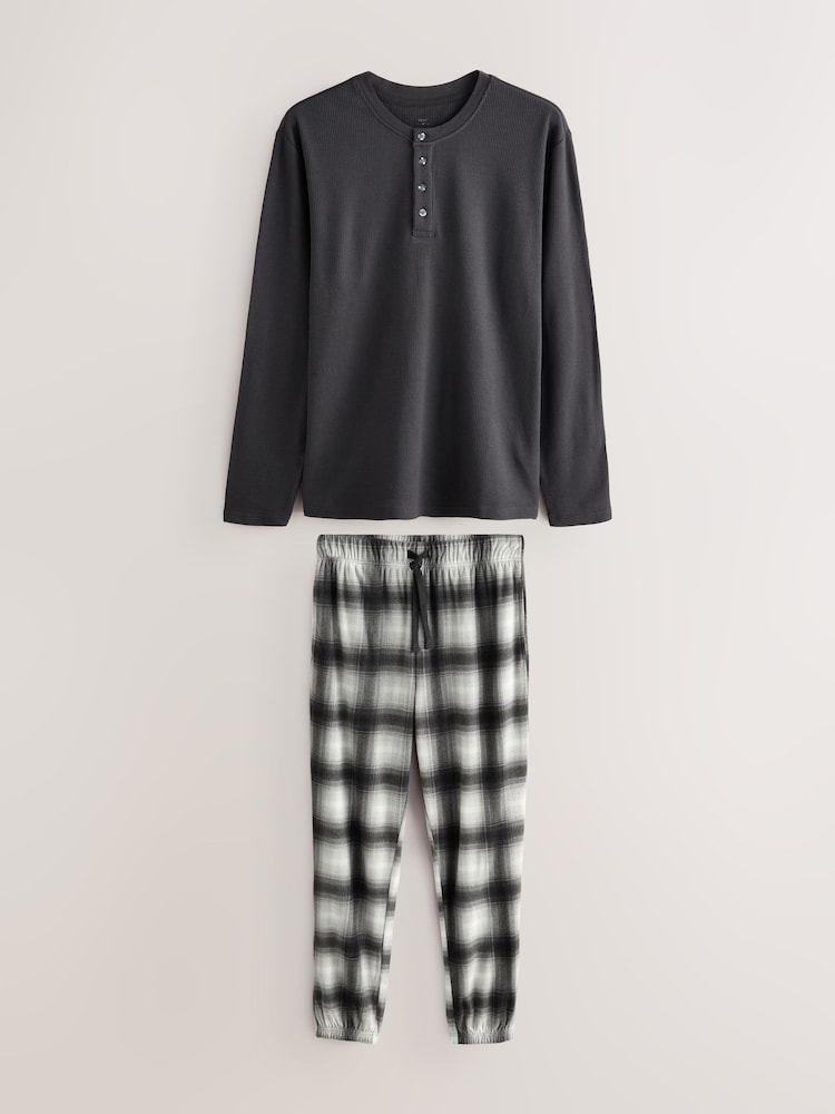 Slate Grey Check Motionflex Corded Cosy Long Sleeve Pyjamas Set - Image 1 of 5