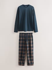 Navy Blue/Rust Motionflex Cosy Long Sleeve Pyjamas Set - Image 1 of 6