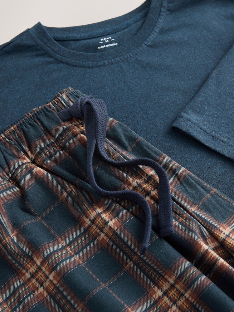 Navy Blue/Rust Motionflex Cosy Long Sleeve Pyjamas Set - Image 6 of 6