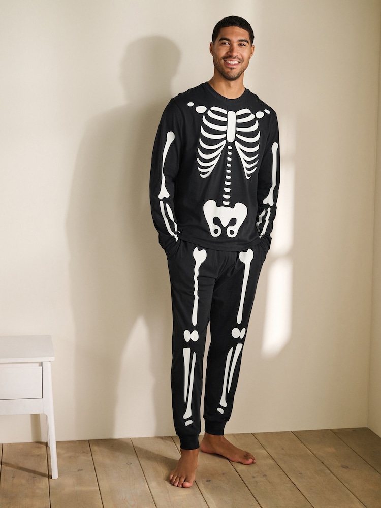 Black Halloween Long Sleeve Skeleton Pyjamas Set - Image 1 of 6