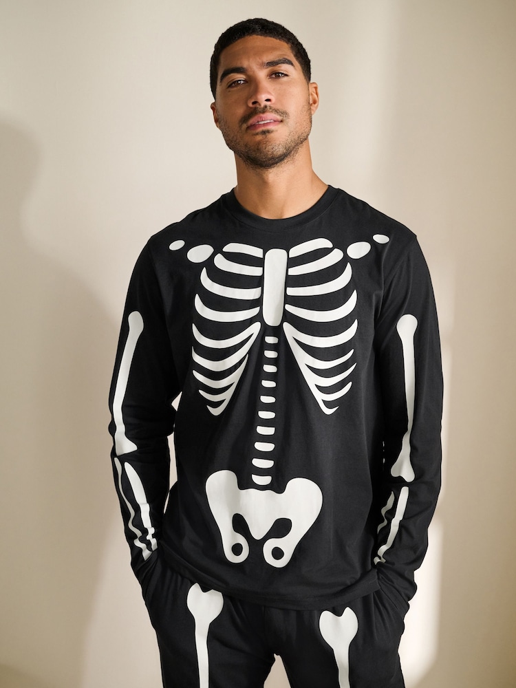 Black Halloween Long Sleeve Skeleton Pyjamas Set - Image 2 of 6