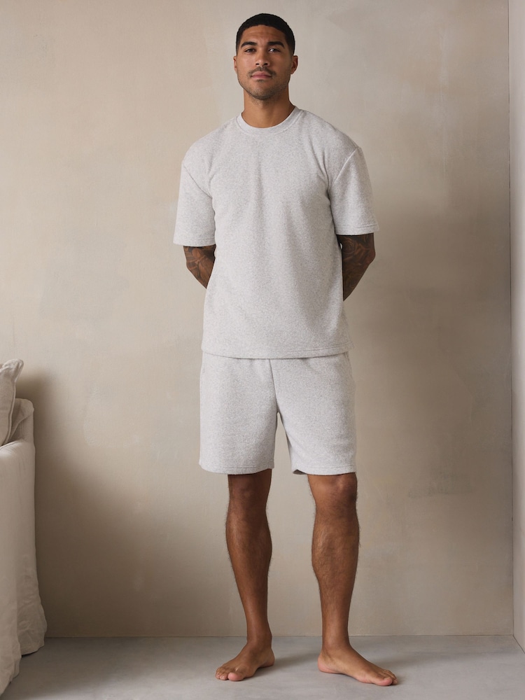 Grey Towelling Short Sleeve Pyjamas Set - Image 1 of 11 Grey Towelling Short Sleeve Pyjamas Set - Image 1 of 11