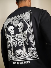 Black/White Halloween Graphic Print Sweatshirt and Pyjama Bottoms Set - Image 9 of 12